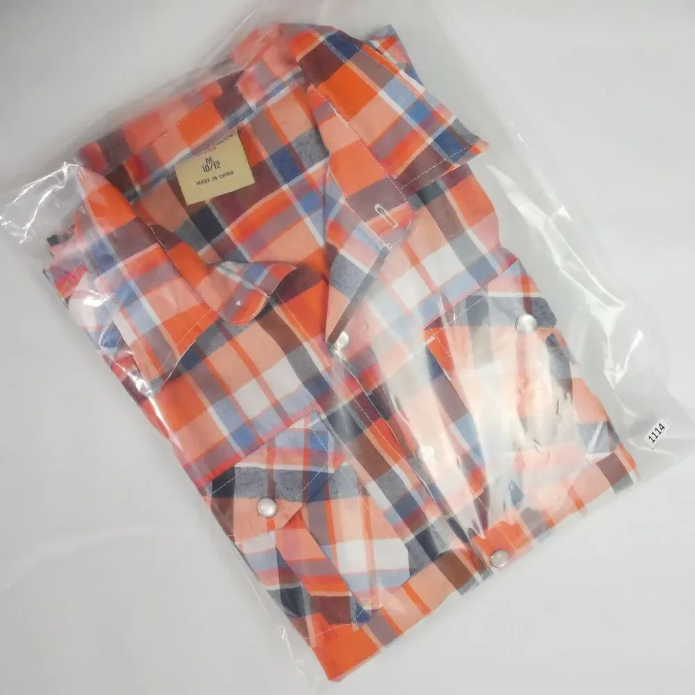 Carter’s Boy Size M 10-12 Plaid Short Sleeve Orange Pearl Button Shirt
